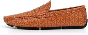 Santimon Men's Classic Penny Loafers Geometric Pattern Slip-On Moccasins Casual Flat Driving Shoes