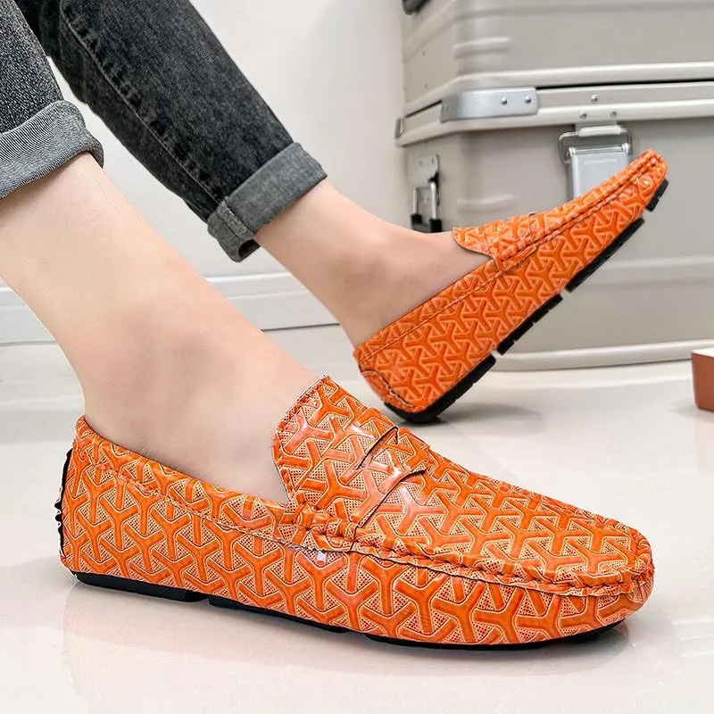 Santimon Men's Classic Penny Loafers Geometric Pattern Slip-On Moccasins Casual Flat Driving Shoes