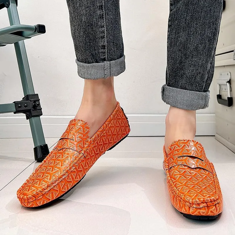 Santimon Men's Classic Penny Loafers Geometric Pattern Slip-On Moccasins Casual Flat Driving Shoes