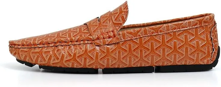 Santimon Men's Classic Penny Loafers Geometric Pattern Slip-On Moccasins Casual Flat Driving Shoes