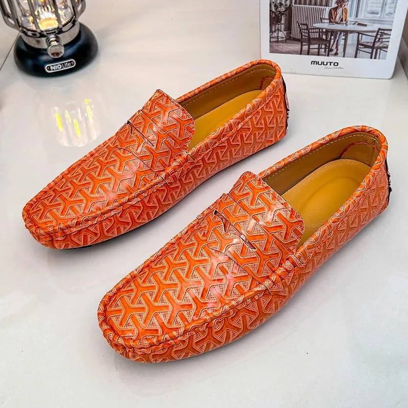 Santimon Men's Classic Penny Loafers Geometric Pattern Slip-On Moccasins Casual Flat Driving Shoes