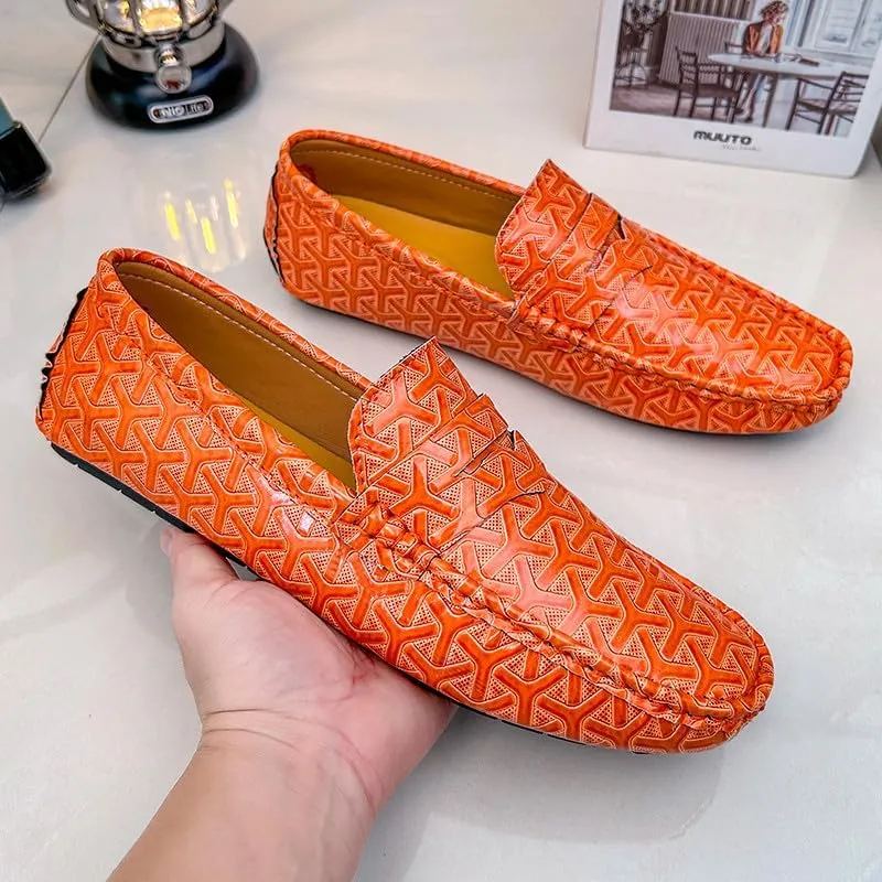 Santimon Men's Classic Penny Loafers Geometric Pattern Slip-On Moccasins Casual Flat Driving Shoes