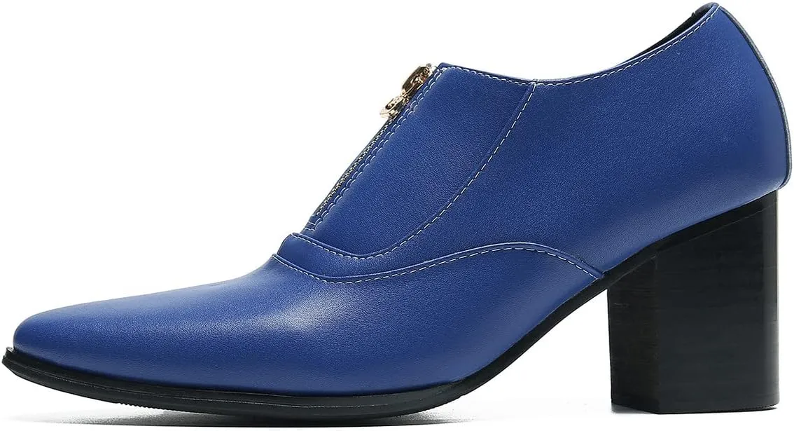 Santimon Men's Pump Slip On Loafers Party Dress Casual Leather Shoes Fashion Western Prom Wedding Disco Zipper Heels Shoes for Men Boys