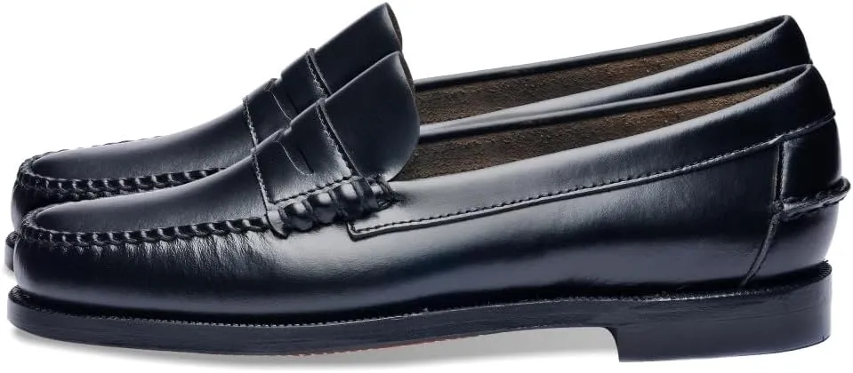 Sebago Women's Classic Dan Leather Penny Loafers – Hand-Sewn Slip-On Moccasins with Leather Sole & Timeless Design, Black - 10.5 Regular