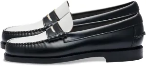 Sebago Women's Classic Dan Leather Penny Loafers – Hand-Sewn Slip-On Moccasins with Leather Sole & Timeless Design, Black-White - 8.5 Regular