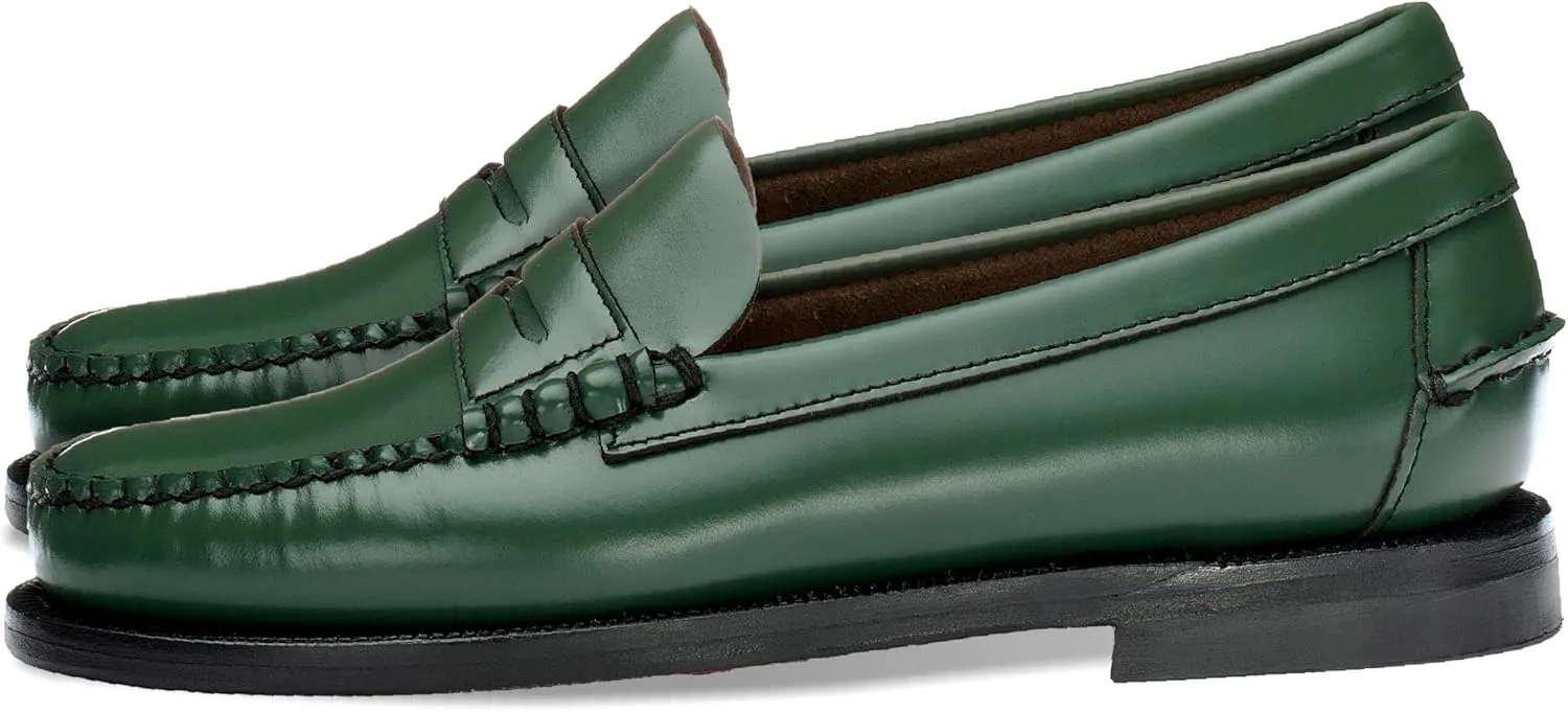 Sebago Women's Classic Dan Leather Penny Loafers – Hand-Sewn Slip-On Moccasins with Leather Sole & Timeless Design, Green Chive - 6.5 Regular