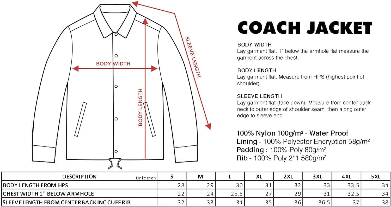 Shaka Wear Men’s Coach Jacket – Classic Windbreaker Nylon Water Resistance Relaxed Fit Snaps Blank Coat