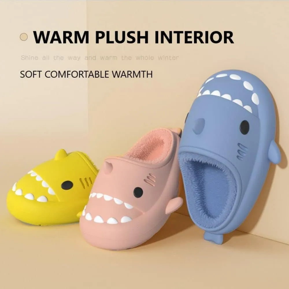 Shark Slides Men Women Boy Girl Waterproof Winter Warm Plush Comfy Sandals Non-Slip Thick Sole Cute Slippers Indoor & Outdoor