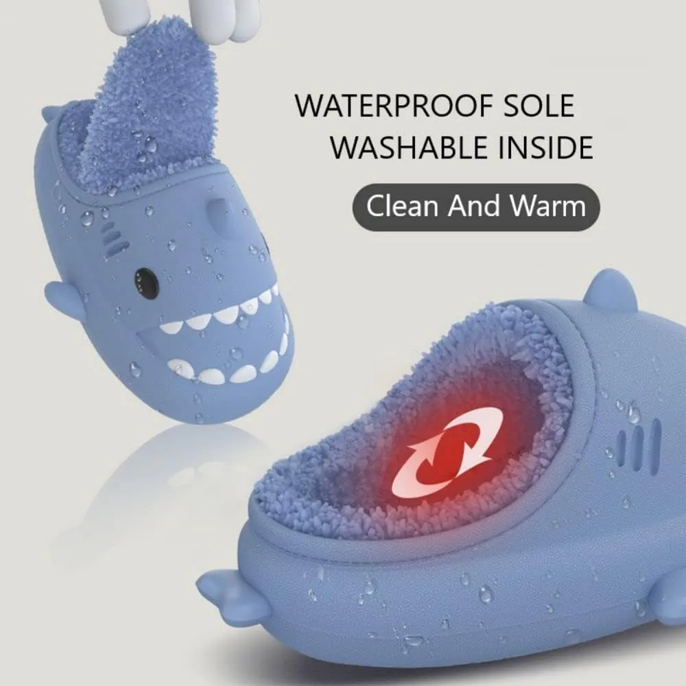 Shark Slides Men Women Boy Girl Waterproof Winter Warm Plush Comfy Sandals Non-Slip Thick Sole Cute Slippers Indoor & Outdoor