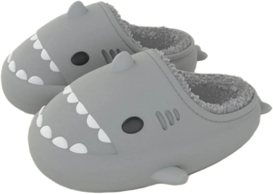 Shark Slides Men Women Boy Girl Waterproof Winter Warm Plush Comfy Sandals Non-Slip Thick Sole Cute Slippers Indoor & Outdoor