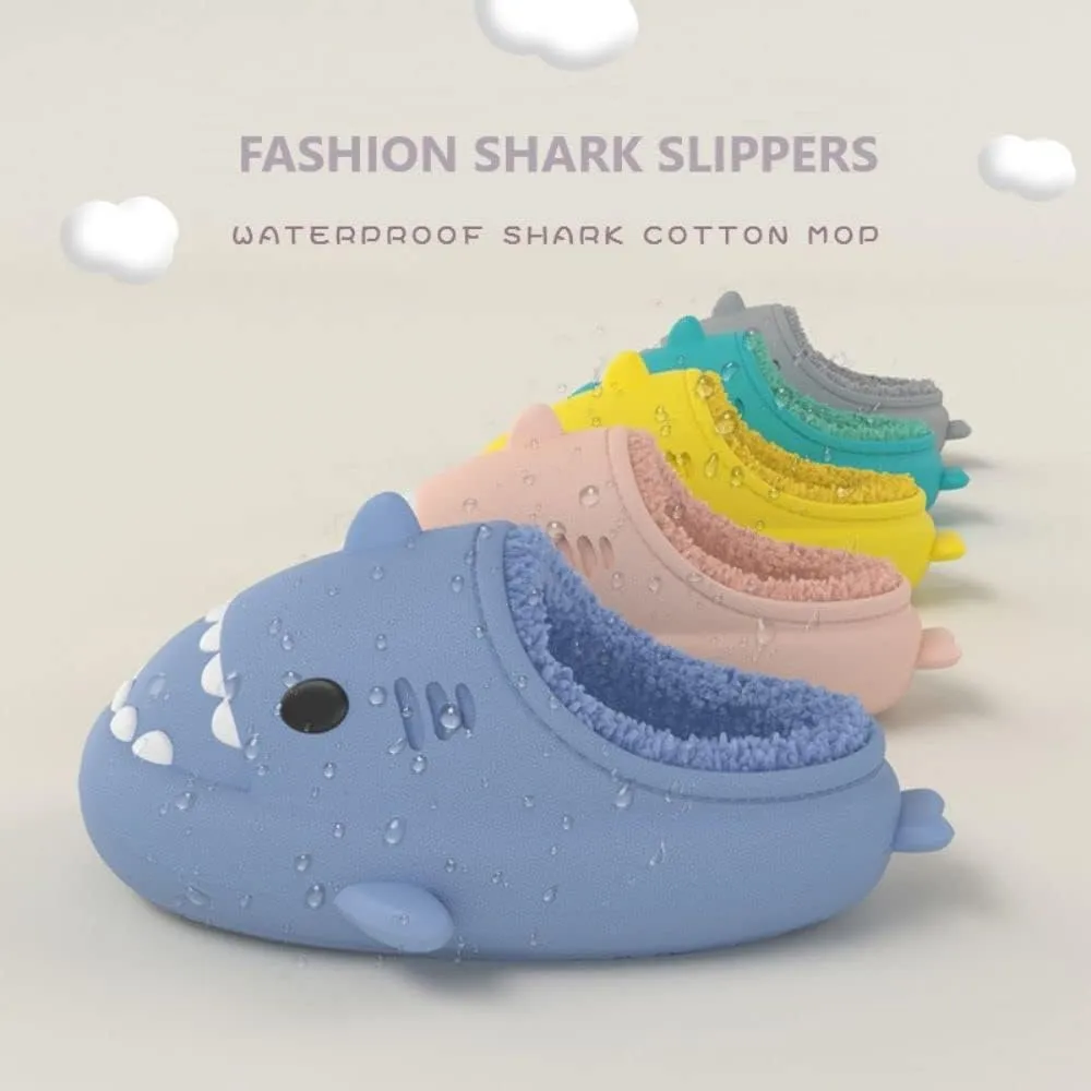 Shark Slides Men Women Boy Girl Waterproof Winter Warm Plush Comfy Sandals Non-Slip Thick Sole Cute Slippers Indoor & Outdoor