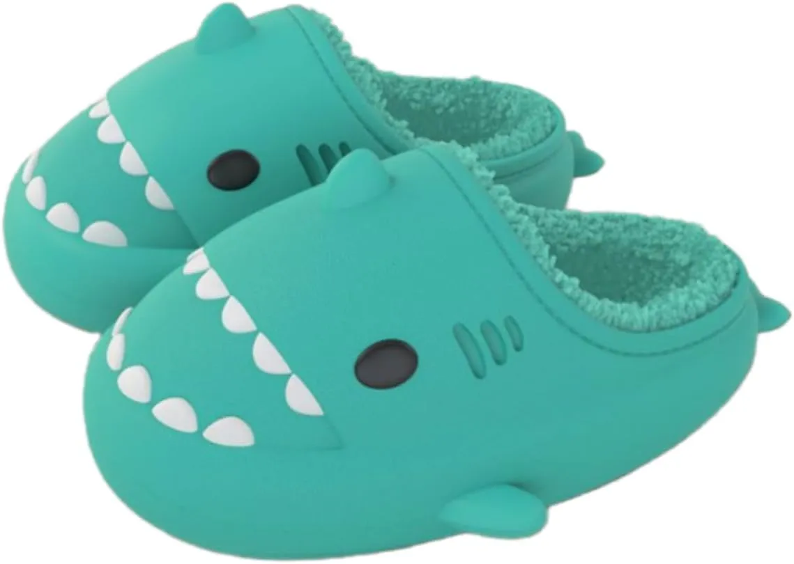 Shark Slides Men Women Boy Girl Waterproof Winter Warm Plush Comfy Sandals Non-Slip Thick Sole Cute Slippers Indoor & Outdoor