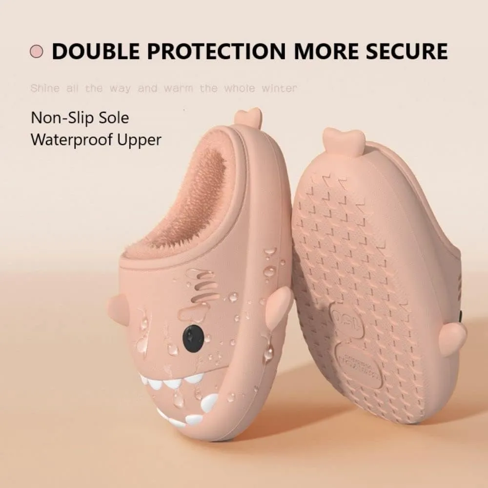 Shark Slides Men Women Boy Girl Waterproof Winter Warm Plush Comfy Sandals Non-Slip Thick Sole Cute Slippers Indoor & Outdoor