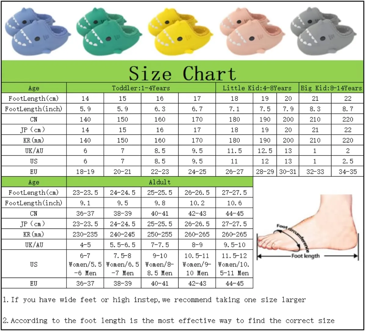 Shark Slides Men Women Boy Girl Waterproof Winter Warm Plush Comfy Sandals Non-Slip Thick Sole Cute Slippers Indoor & Outdoor