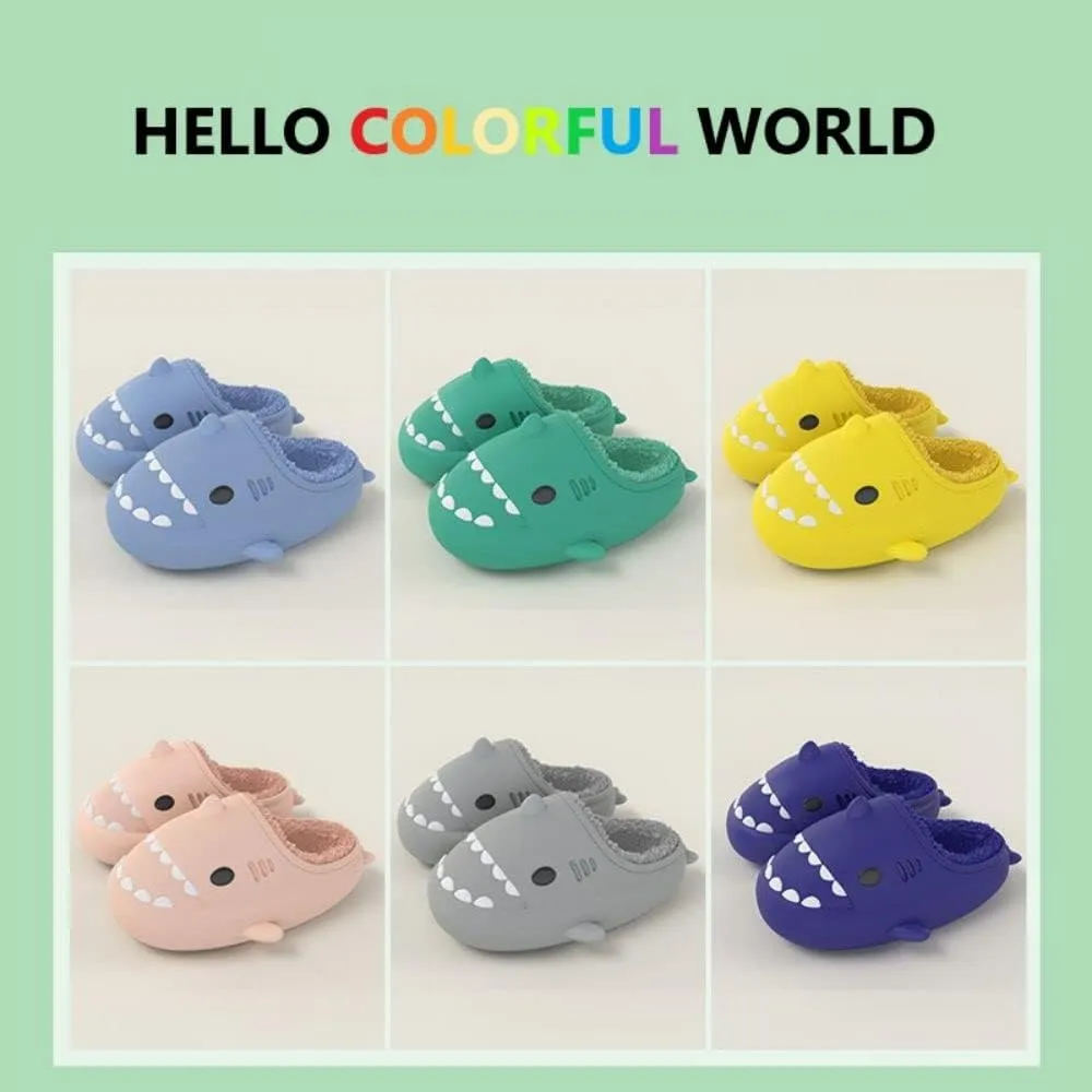 Shark Slides Men Women Boy Girl Waterproof Winter Warm Plush Comfy Sandals Non-Slip Thick Sole Cute Slippers Indoor & Outdoor