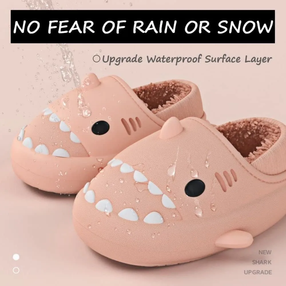 Shark Slides Women Men Boy Girl Waterproof Winter Warm Plush Comfy Sandals Non-Slip Thick Sole Cute Slippers Wrap Heel