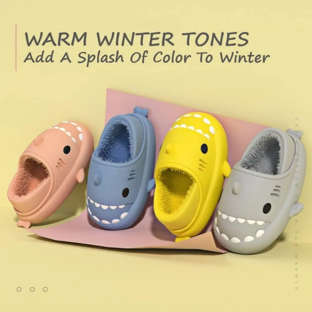 Shark Slides Women Men Boy Girl Waterproof Winter Warm Plush Comfy Sandals Non-Slip Thick Sole Cute Slippers Wrap Heel