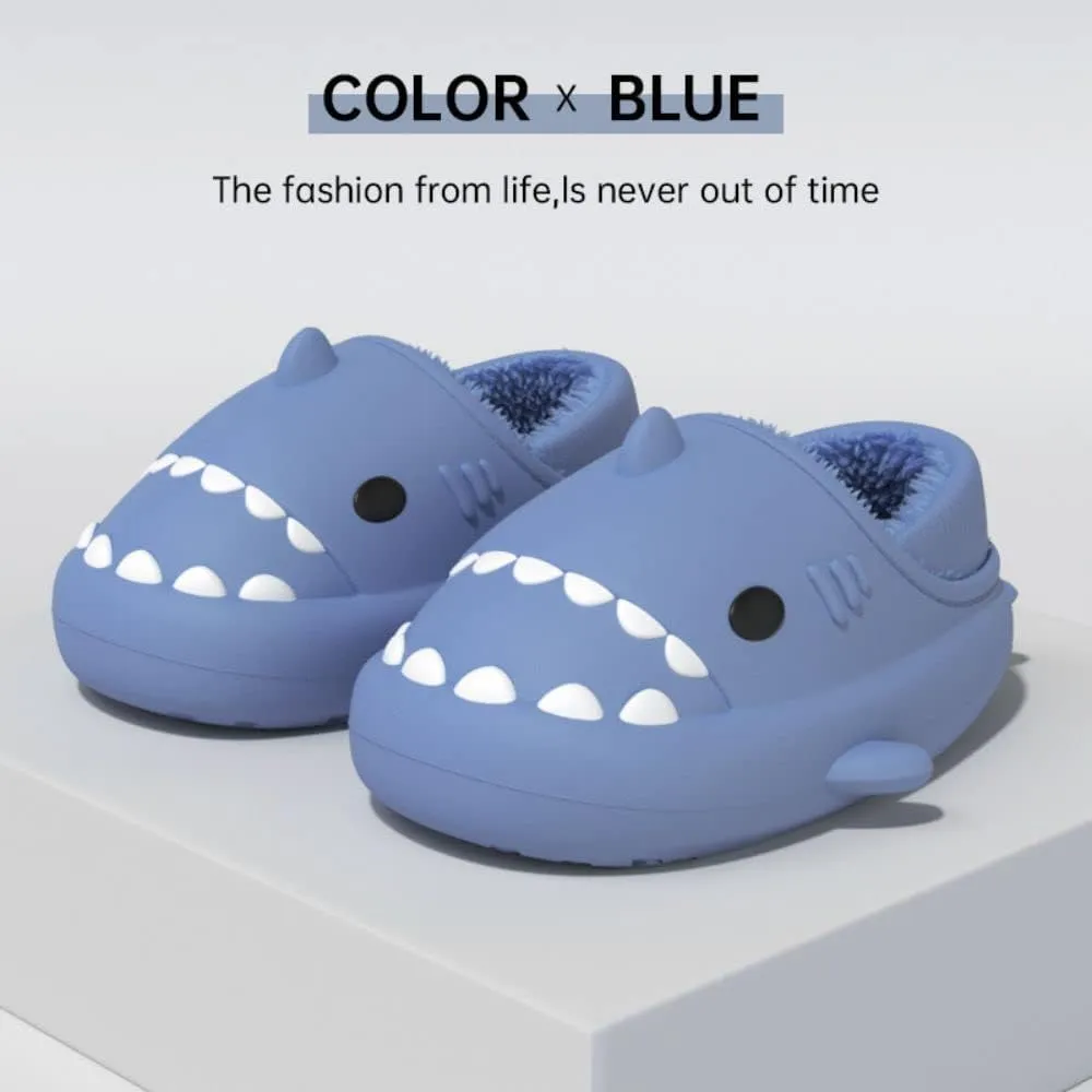 Shark Slides Women Men Boy Girl Waterproof Winter Warm Plush Comfy Sandals Non-Slip Thick Sole Cute Slippers Wrap Heel