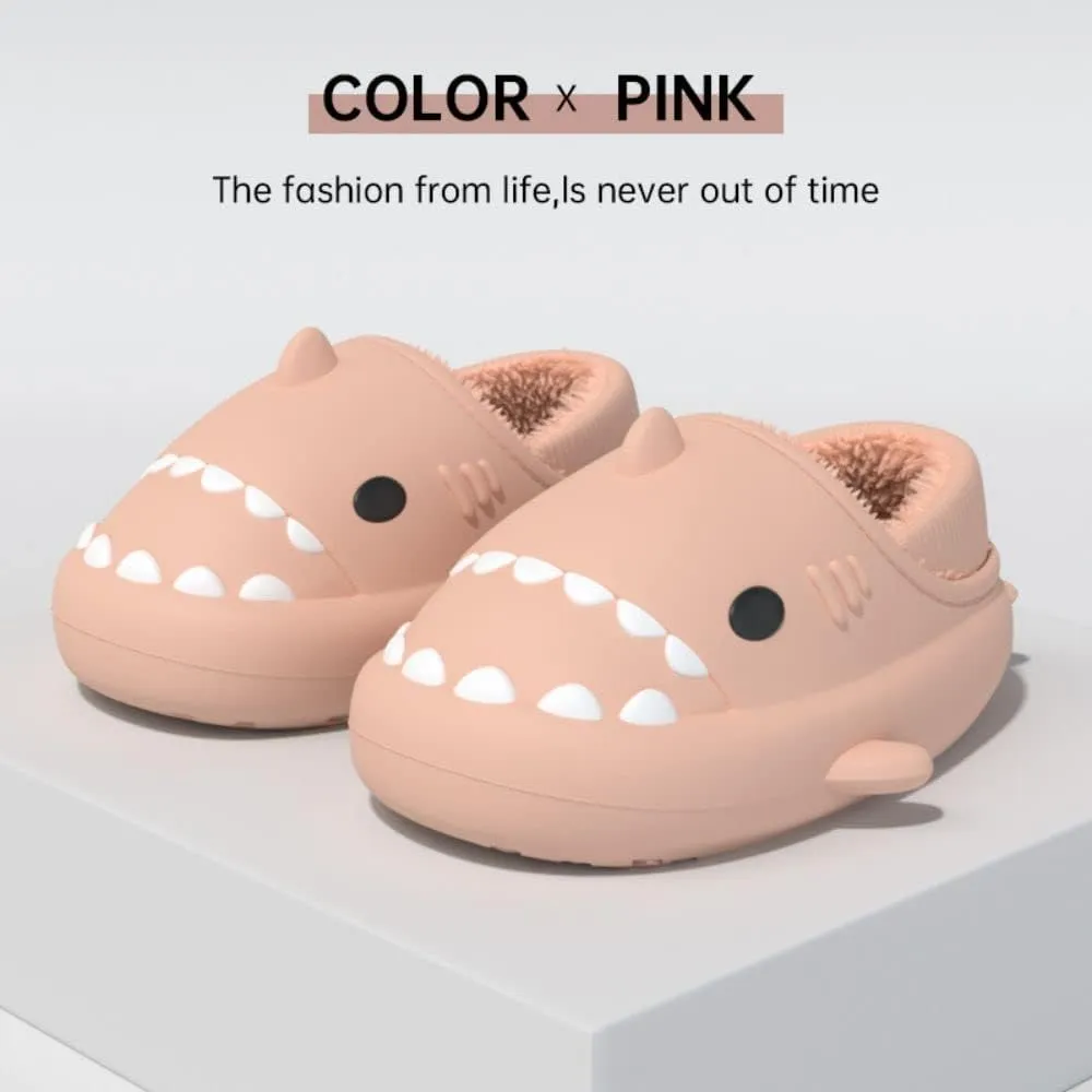 Shark Slides Women Men Boy Girl Waterproof Winter Warm Plush Comfy Sandals Non-Slip Thick Sole Cute Slippers Wrap Heel