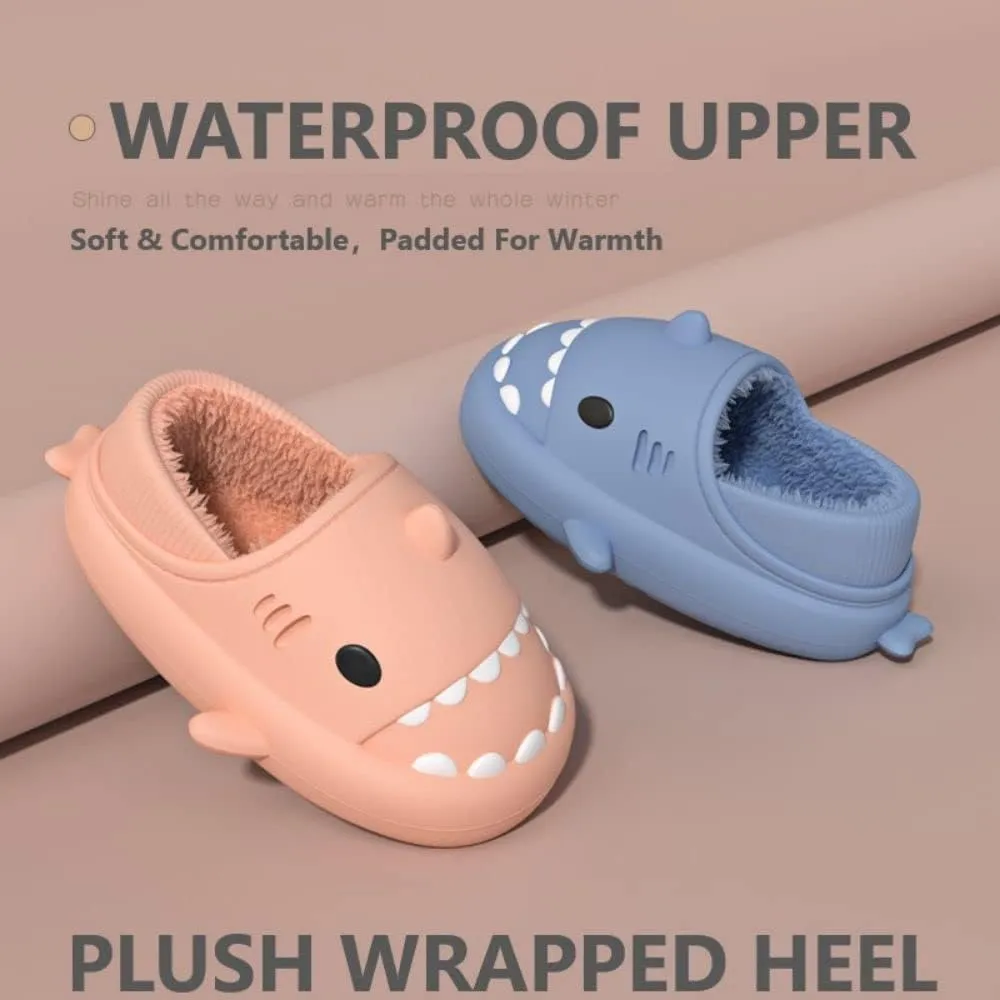 Shark Slides Women Men Boy Girl Waterproof Winter Warm Plush Comfy Sandals Non-Slip Thick Sole Cute Slippers Wrap Heel