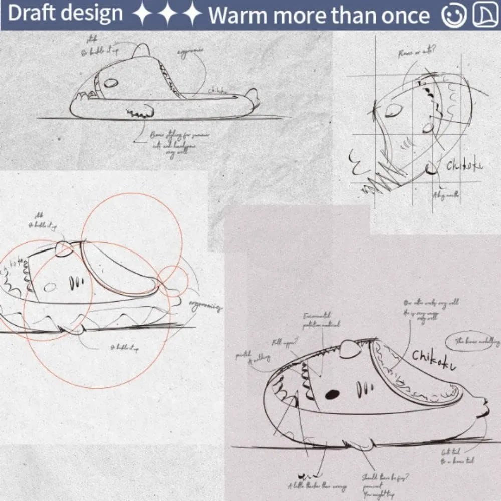 Shark Slides Women Men Boy Girl Waterproof Winter Warm Plush Comfy Sandals Non-Slip Thick Sole Cute Slippers Wrap Heel