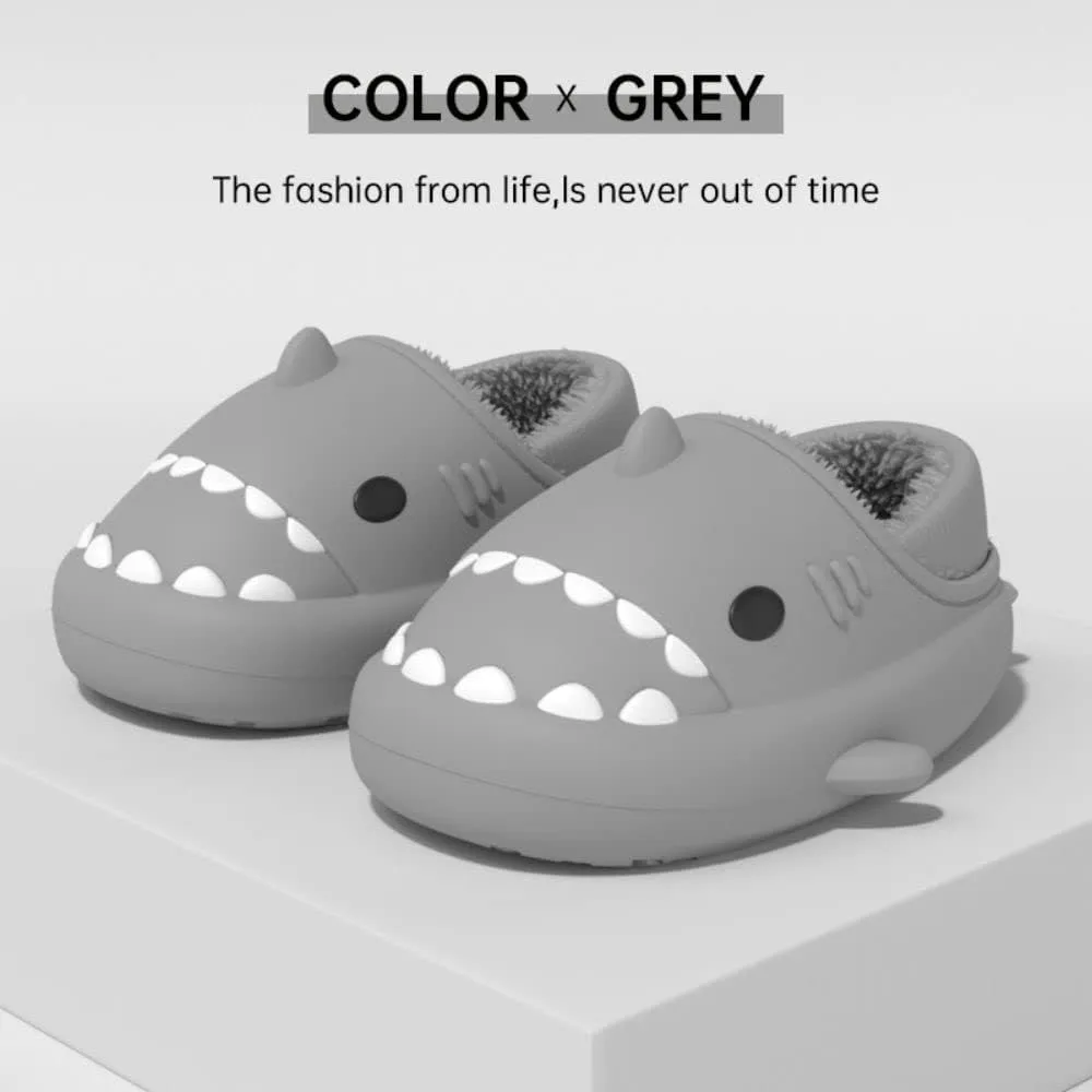 Shark Slides Women Men Boy Girl Waterproof Winter Warm Plush Comfy Sandals Non-Slip Thick Sole Cute Slippers Wrap Heel