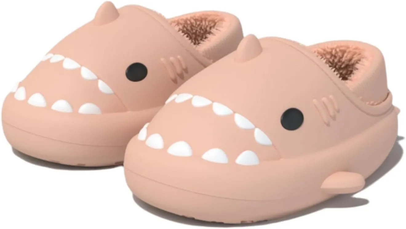 Shark Slides Women Men Boy Girl Waterproof Winter Warm Plush Comfy Sandals Non-Slip Thick Sole Cute Slippers Wrap Heel