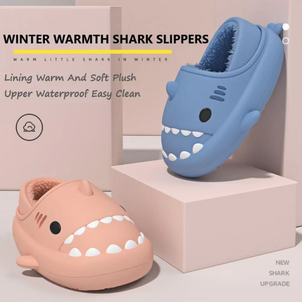 Shark Slides Women Men Boy Girl Waterproof Winter Warm Plush Comfy Sandals Non-Slip Thick Sole Cute Slippers Wrap Heel
