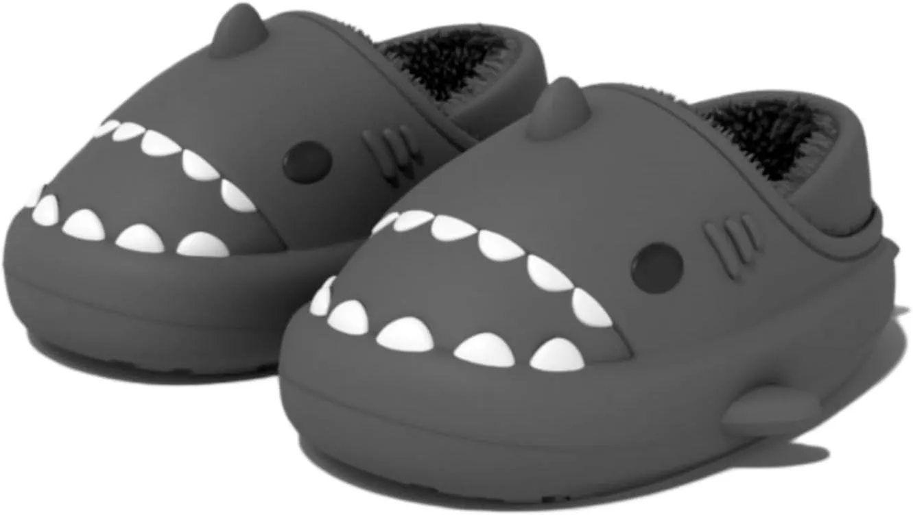 Shark Slides Women Men Boy Girl Waterproof Winter Warm Plush Comfy Sandals Non-Slip Thick Sole Cute Slippers Wrap Heel