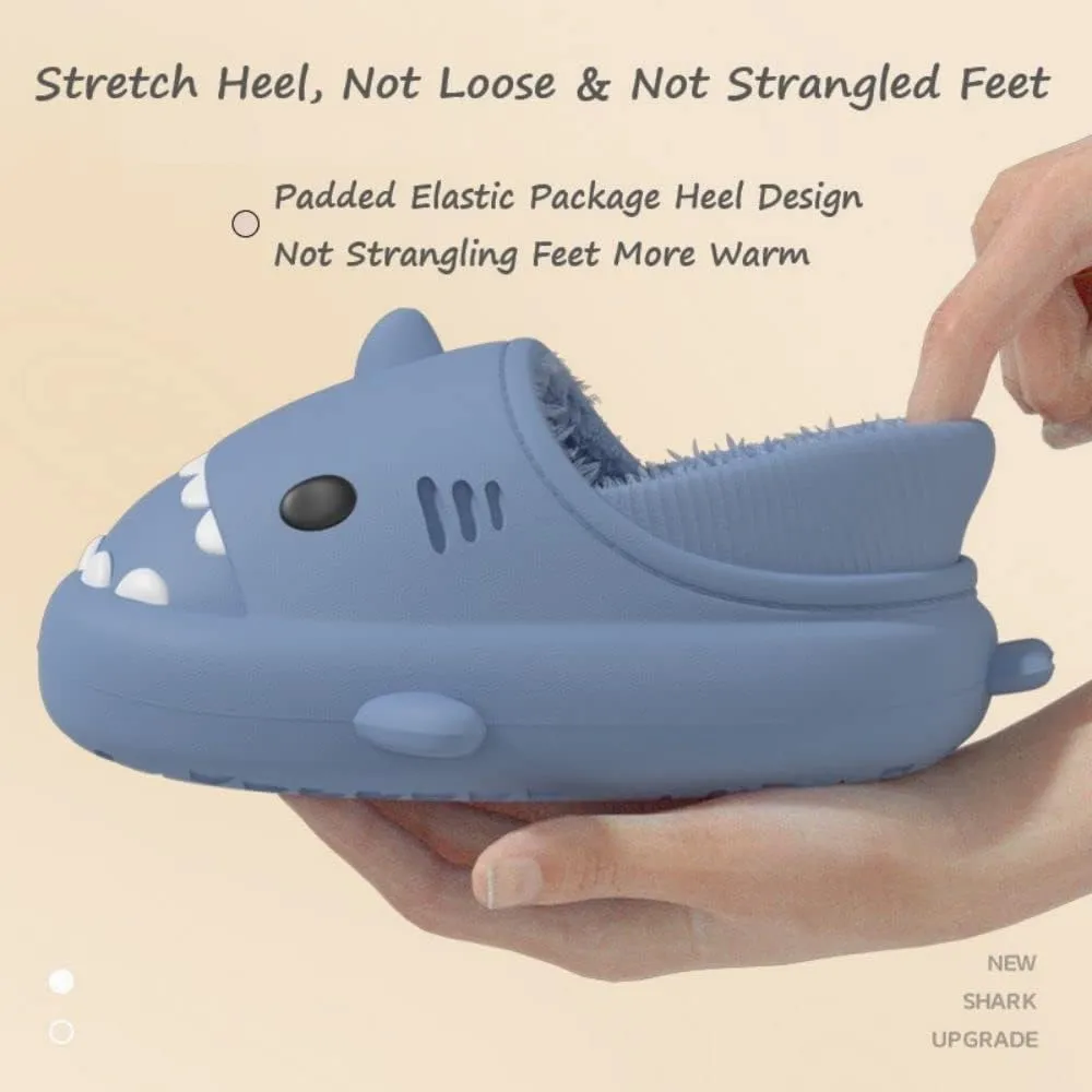 Shark Slides Women Men Boy Girl Waterproof Winter Warm Plush Comfy Sandals Non-Slip Thick Sole Cute Slippers Wrap Heel
