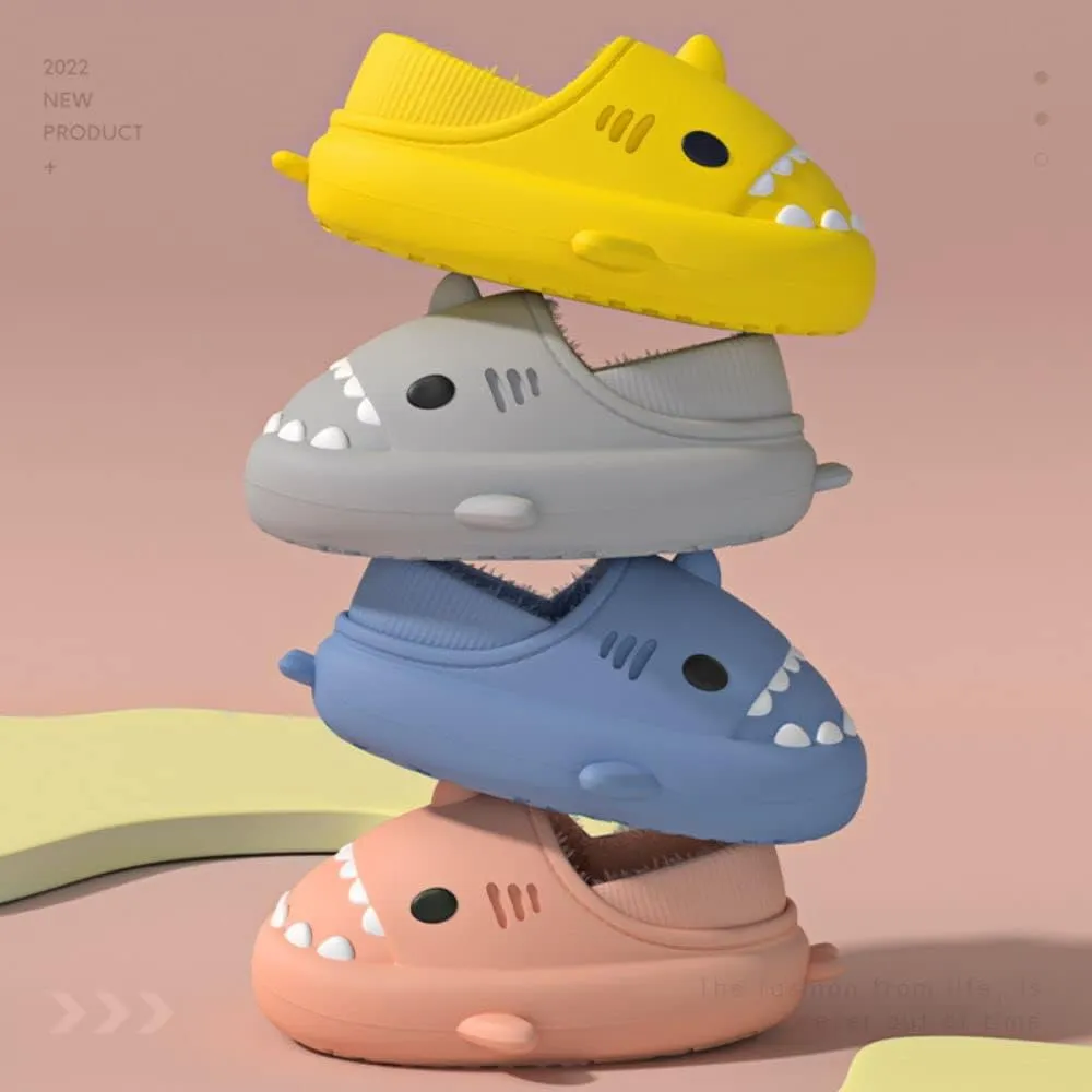 Shark Slides Women Men Boy Girl Waterproof Winter Warm Plush Comfy Sandals Non-Slip Thick Sole Cute Slippers Wrap Heel