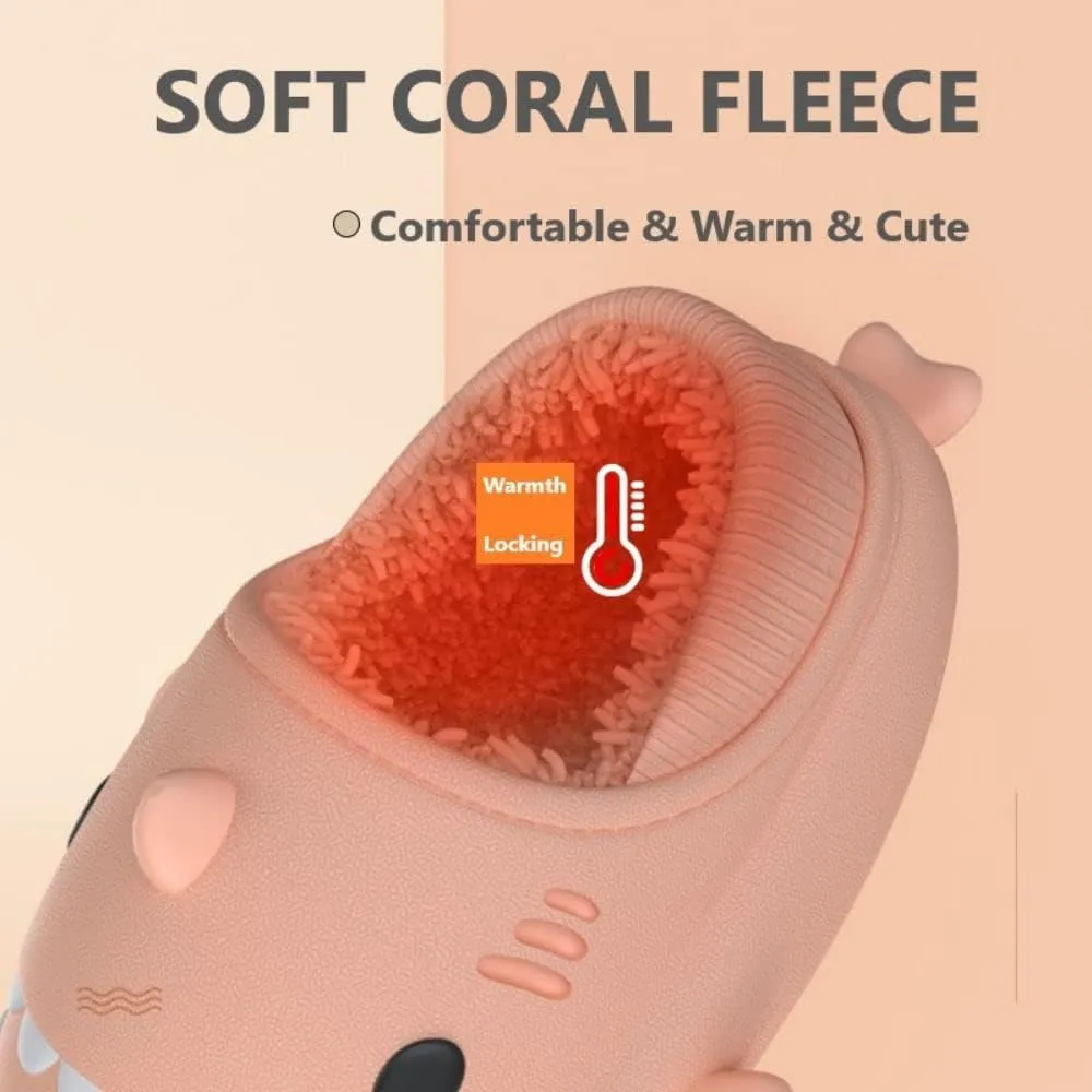 Shark Slides Women Men Boy Girl Waterproof Winter Warm Plush Comfy Sandals Non-Slip Thick Sole Cute Slippers Wrap Heel