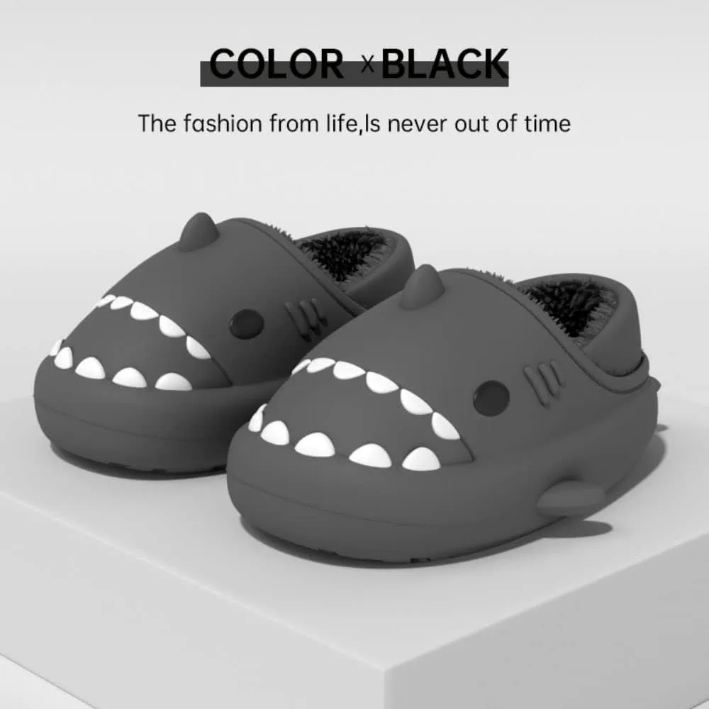 Shark Slides Women Men Boy Girl Waterproof Winter Warm Plush Comfy Sandals Non-Slip Thick Sole Cute Slippers Wrap Heel