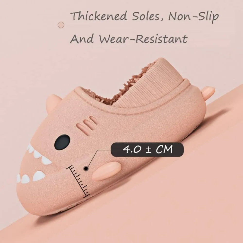 Shark Slides Women Men Boy Girl Waterproof Winter Warm Plush Comfy Sandals Non-Slip Thick Sole Cute Slippers Wrap Heel