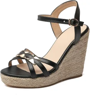 SHEMEE Women's Peep Toe Wedge Heels Sandals Stylish Platform High Heeled Sandals