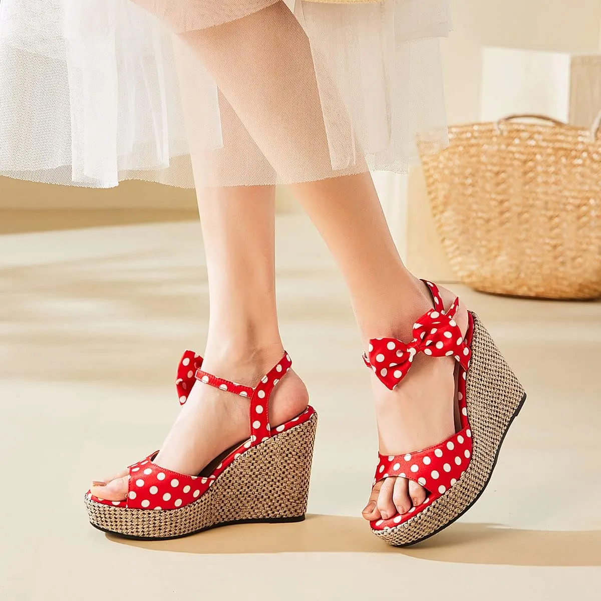 SHEMEE Women's Peep Toe Wedge Heels Sandals Stylish Platform High Heeled Sandals