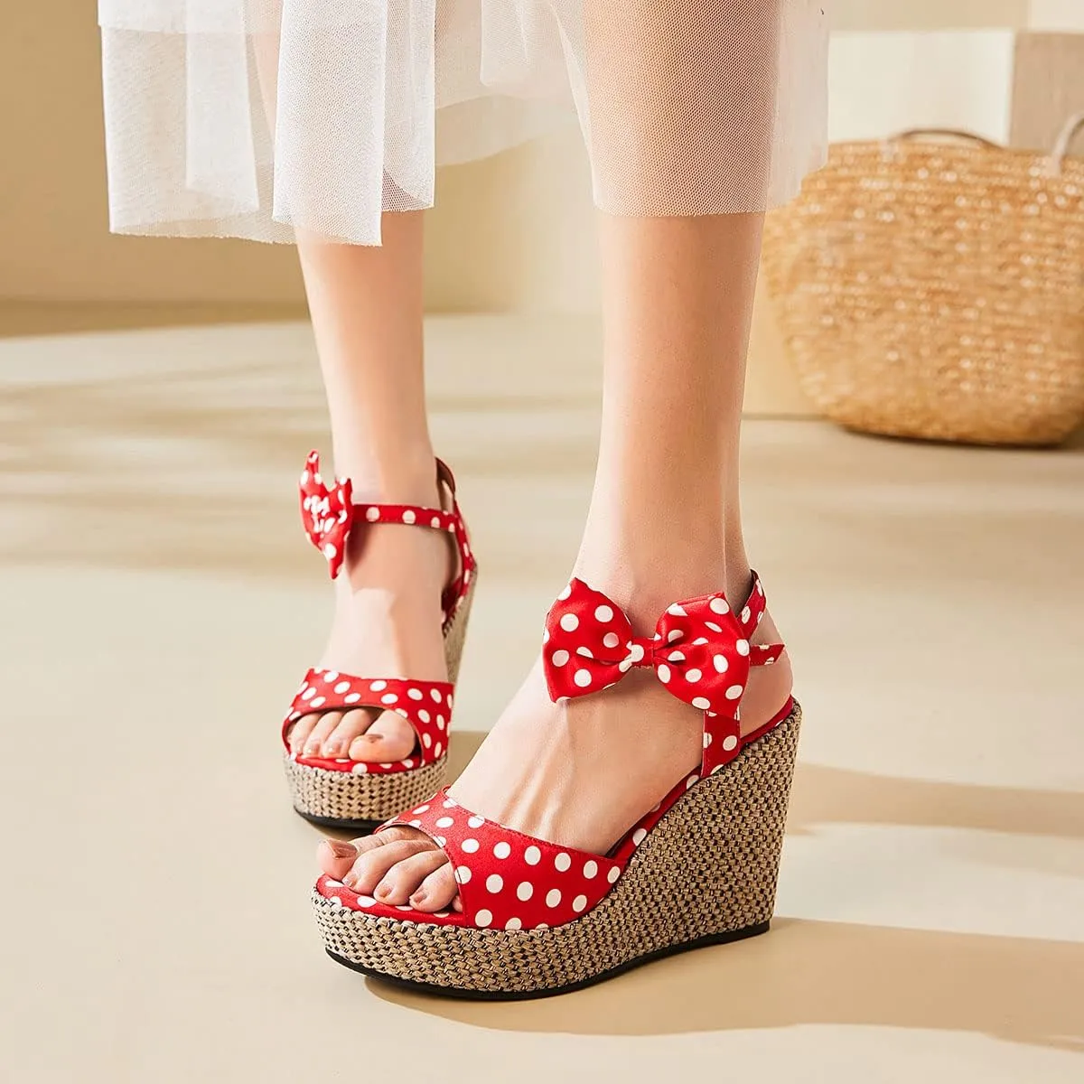 SHEMEE Women's Peep Toe Wedge Heels Sandals Stylish Platform High Heeled Sandals
