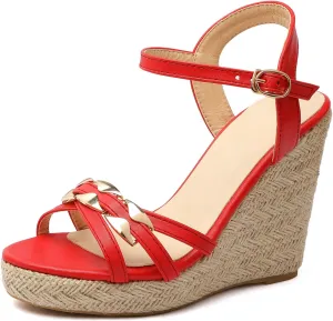 SHEMEE Women's Peep Toe Wedge Heels Sandals Stylish Platform High Heeled Sandals