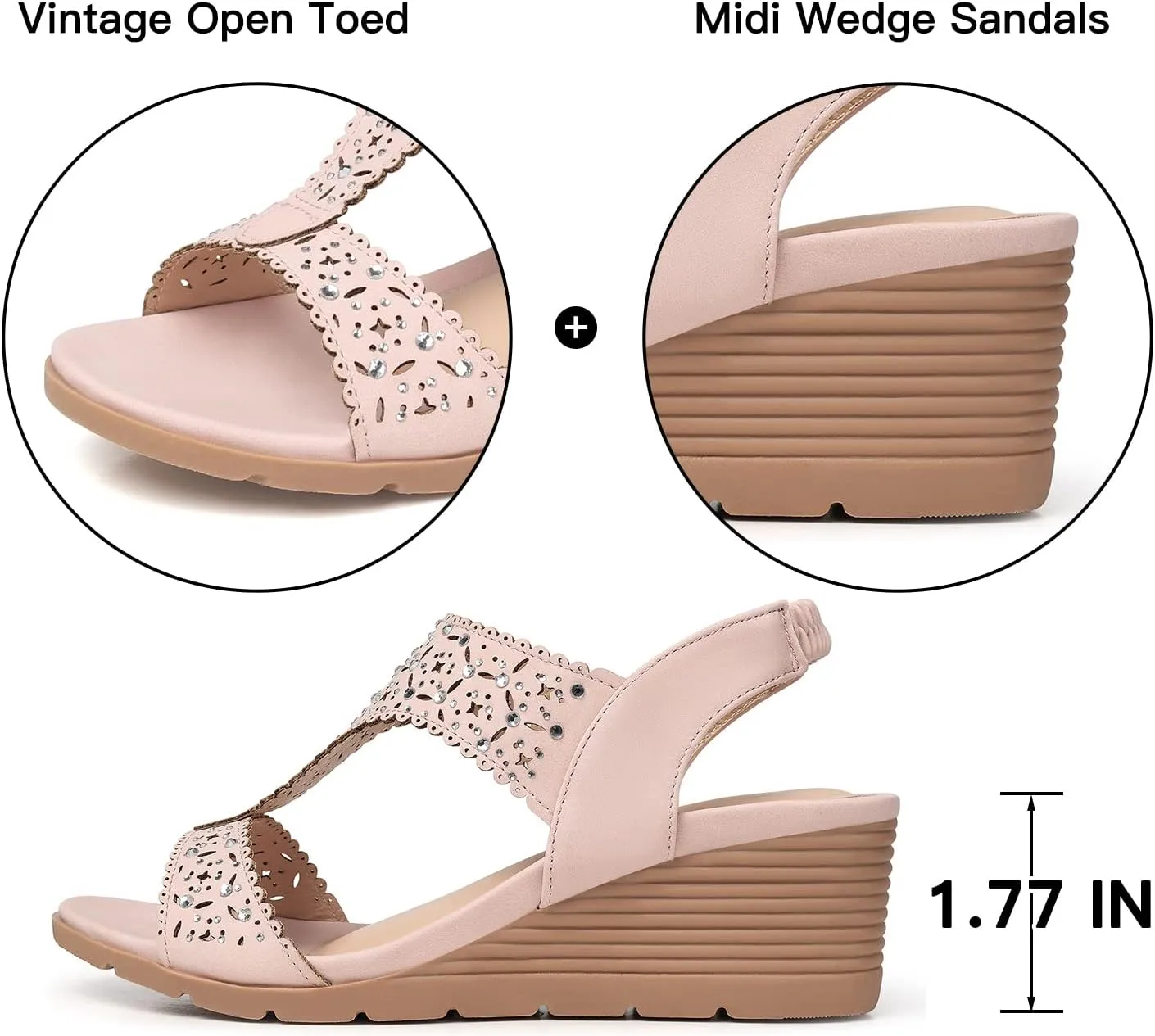 SHIBEVER Womens Sandals Wedge Low: Elastic Ankle Strap Wedge Sandals - Dressy Sandals Women - Comfortable Open Toe
