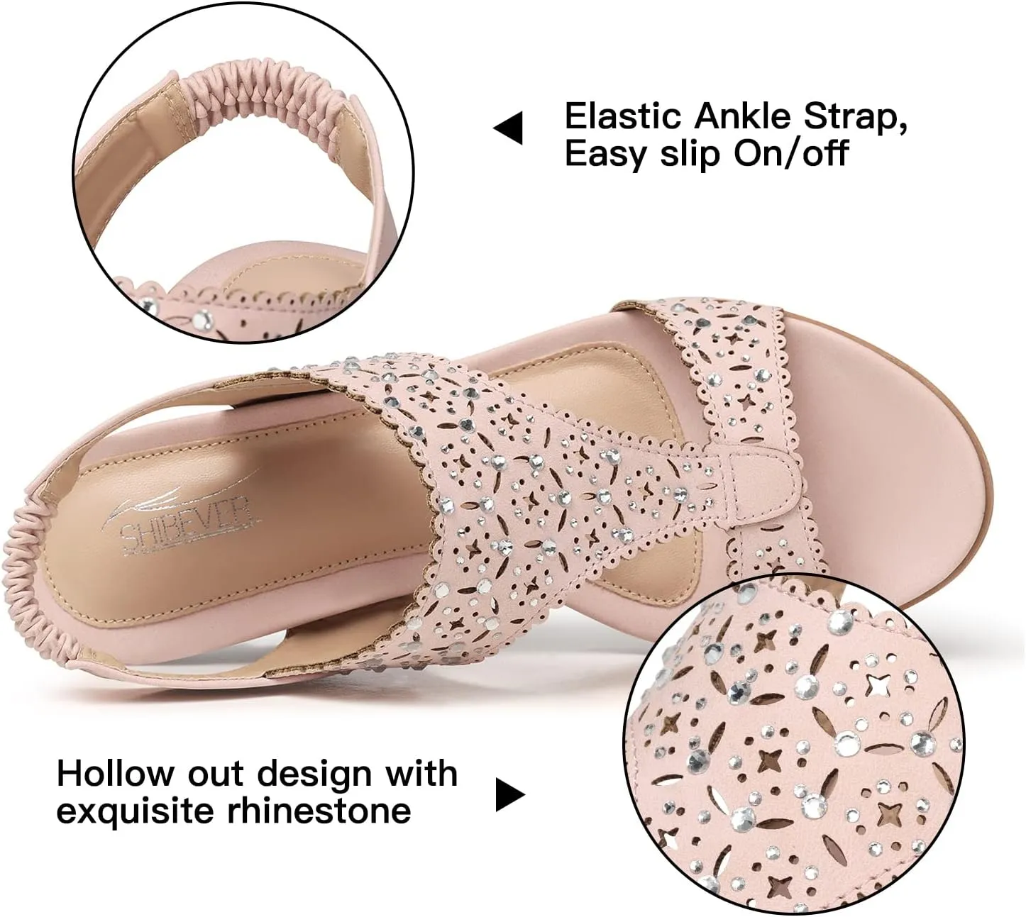 SHIBEVER Womens Sandals Wedge Low: Elastic Ankle Strap Wedge Sandals - Dressy Sandals Women - Comfortable Open Toe