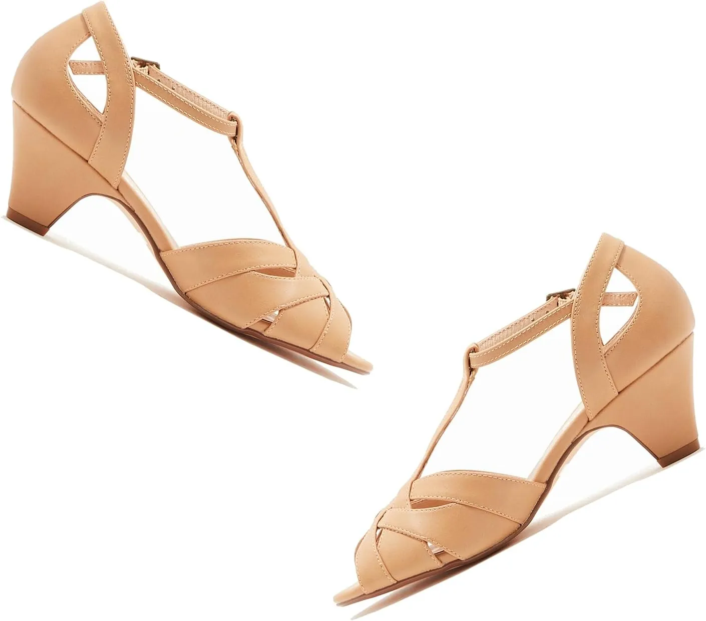 SHODENSE Women Round Open Toe Heeled Sandals Ankle T-Strap Kitten Heel Pumps Cut Out 2" Low Chunky Heel Sandal Shoes Dressy Strappy Buckle Mary Jane Heels Retro Elegant Wedding 4-11 M US