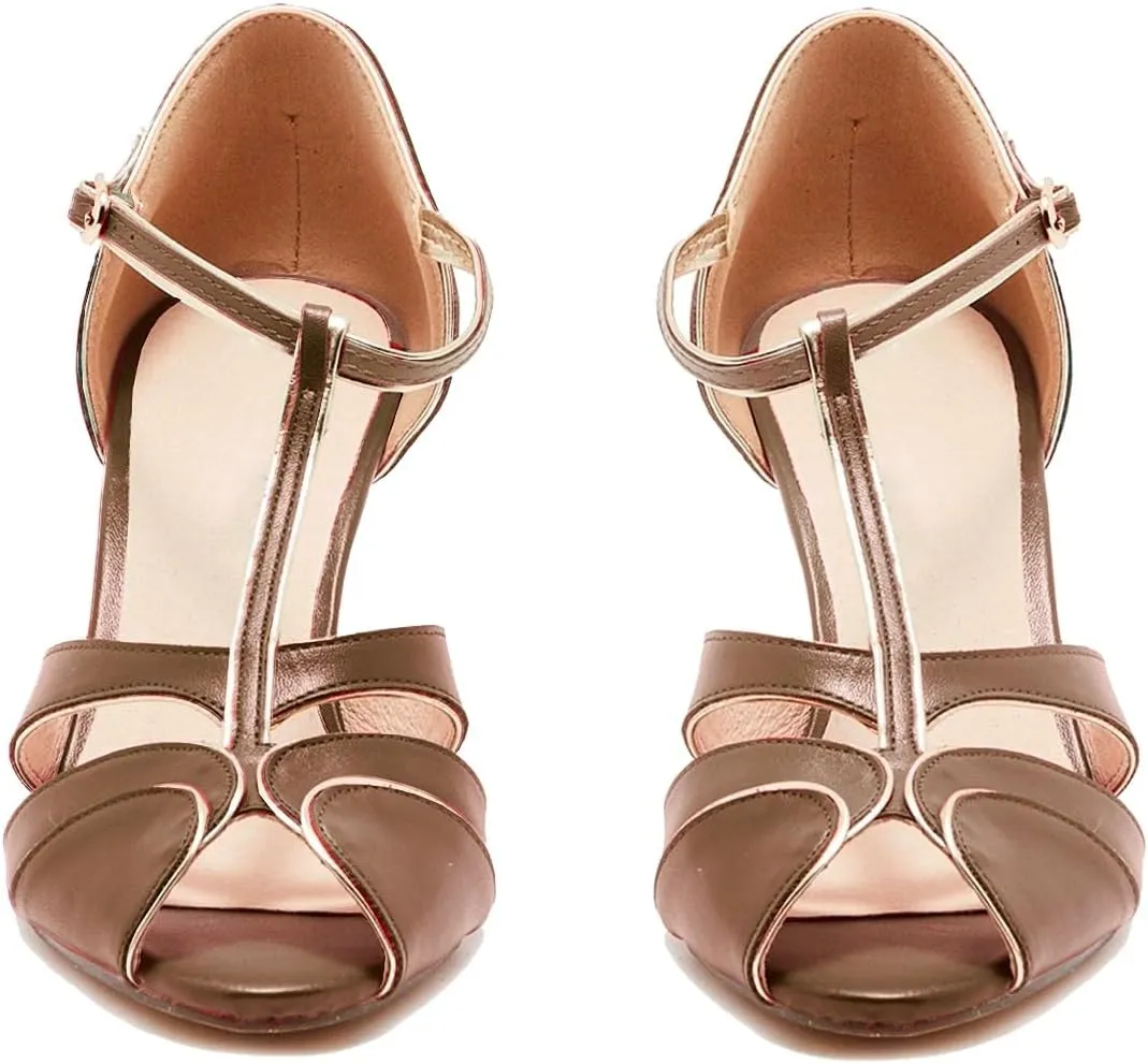 SHODENSE Women Round Open Toe Heeled Sandals Ankle T-Strap Kitten Heel Pumps Cut Out 2" Low Chunky Heel Sandal Shoes Dressy Strappy Buckle Mary Jane Heels Retro Elegant Wedding 4-11 M US