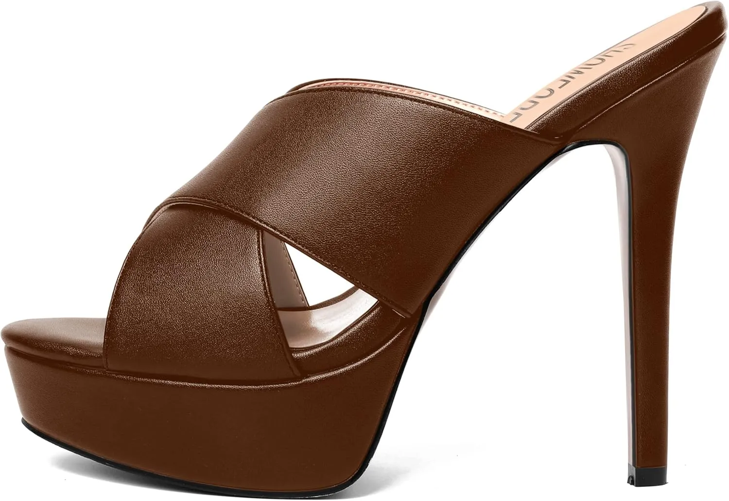 SHOWFOREST Womens Round Toe Fashion Dating Slip On Solid Open Toe Matte Stiletto High Heel Heeled Sandals 5 Inch