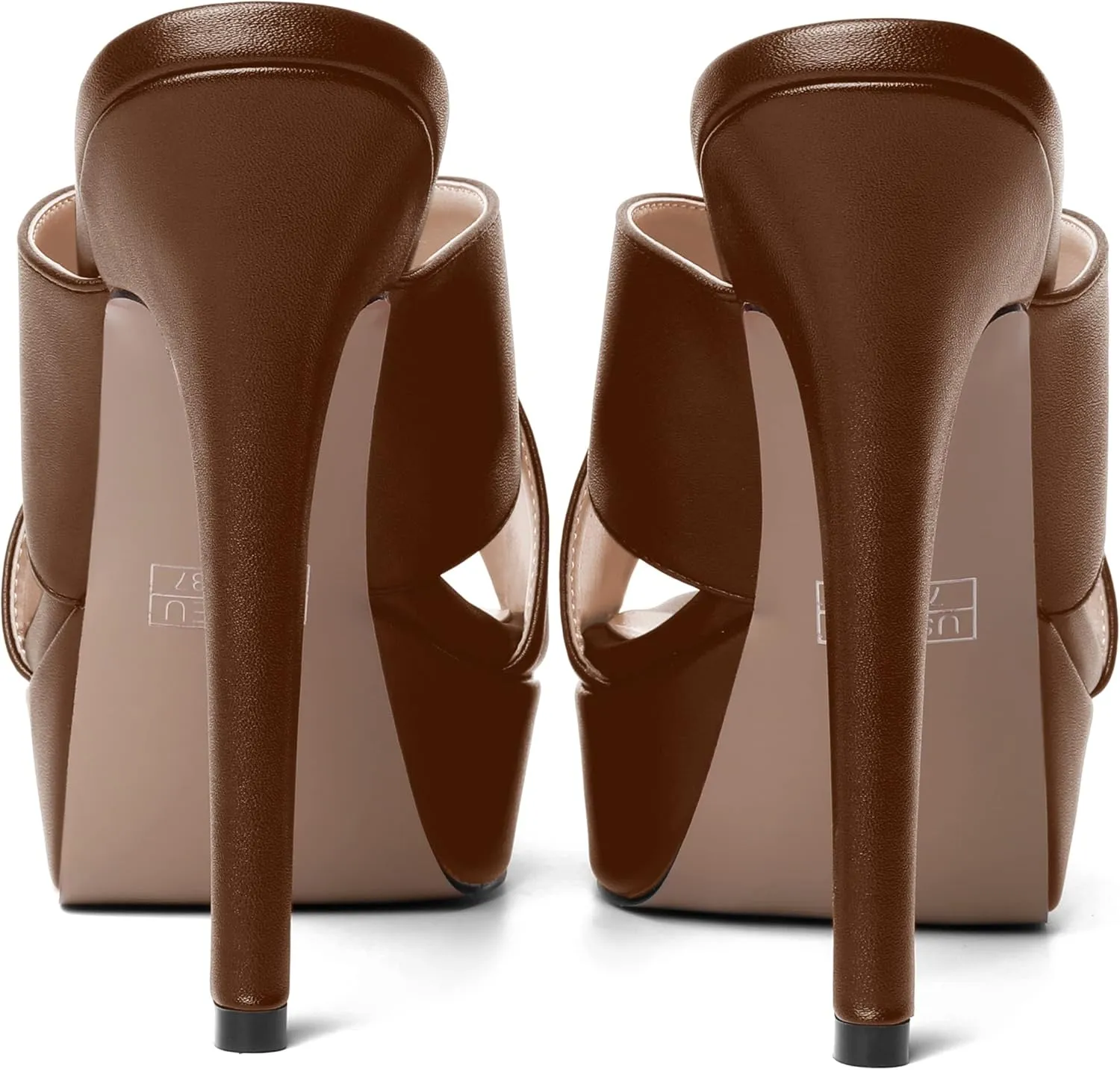 SHOWFOREST Womens Round Toe Fashion Dating Slip On Solid Open Toe Matte Stiletto High Heel Heeled Sandals 5 Inch