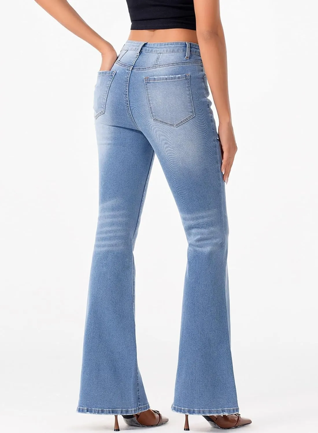 Sidefeel Women's High Waisted Jeans Wide Leg Button Fly Bell Bottoms Flared Zimbaplatinum Denim Pants