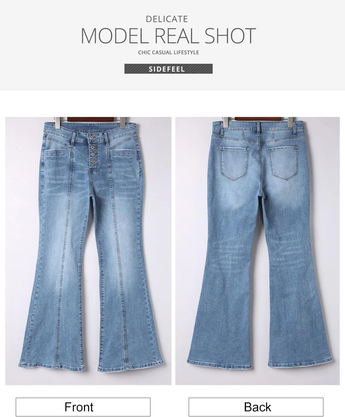 Sidefeel Women's High Waisted Jeans Wide Leg Button Fly Bell Bottoms Flared Zimbaplatinum Denim Pants