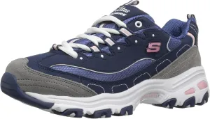 Skechers Sport Women's D'Lites Memory Foam Lace-up Sneaker,Navy/Grey/White,6.5 M US