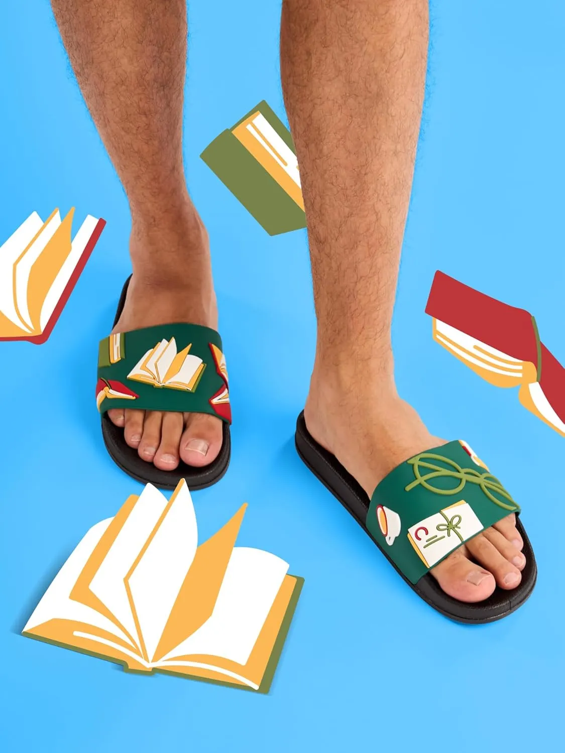 Slides & Slippers for Women, Men & Kids Pool Sandals Funny Designs Books Coffee Party Pizza Fox Bear Llama Clouds Footwear Gift