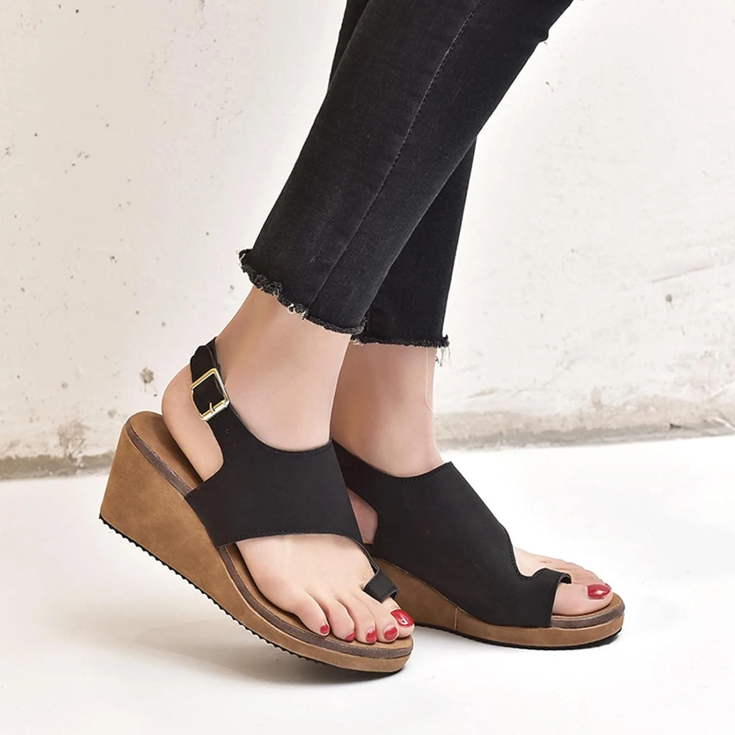 Slingback Buckle Open Toe Sandals for Women Casual Dressy Clip-Toe Platform Wedge Sandales for Summer Footwear