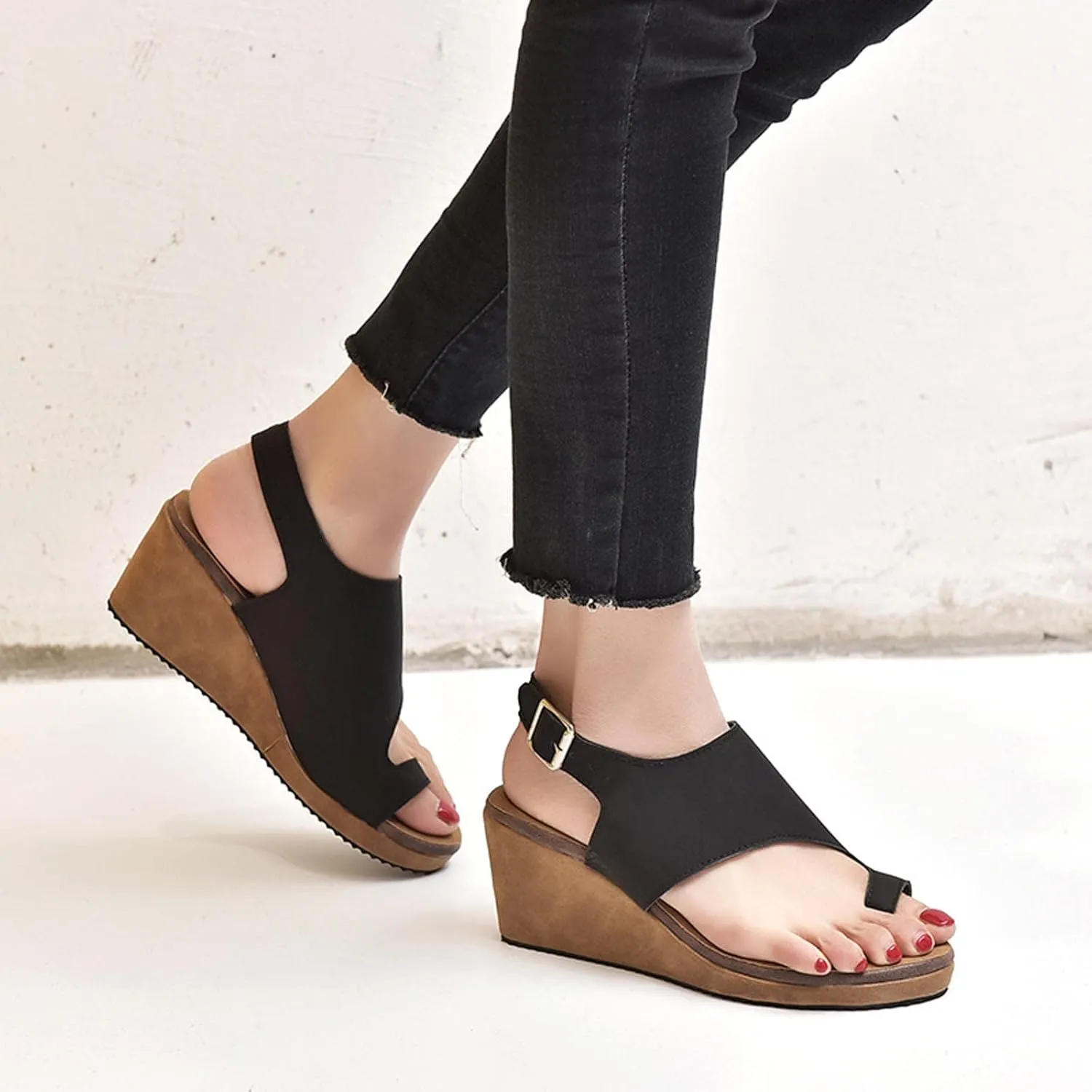 Slingback Buckle Open Toe Sandals for Women Casual Dressy Clip-Toe Platform Wedge Sandales for Summer Footwear